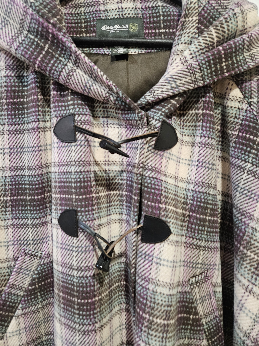 Eddie Bauer Cream Plaid Coat with Purple Accents - Picture 2 of 6